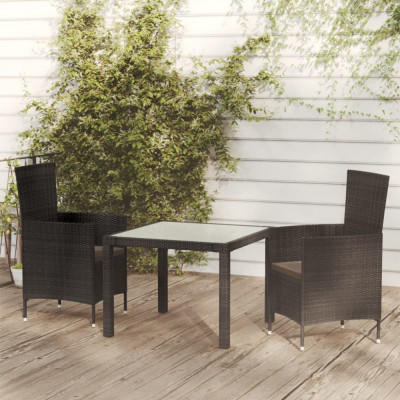 vidaXL Set mobilier de exterior cu perne, 3 piese, negru, poliratan foto