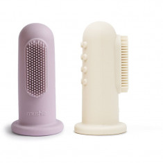 Mushie Finger Toothbrush periuta de dinti pentru deget pentru copii Soft Lilac/Ivory 2 buc