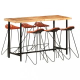 Cumpara ieftin Set mobilier de bar, 7 piese, lemn masiv și piele naturală