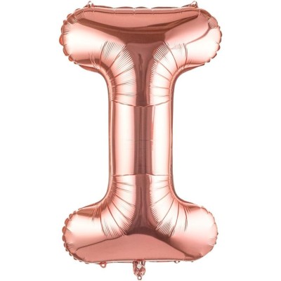 Balon folie metalizata litera i, flippy, 100 cm, umflati cu heliu sau aer, ambalaj individual, pai inclus, rose gold foto