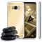 Pachet Husa Samsung Galaxy S6 Edge, MyStyle tip oglinda Gold, cu folie de protectie gratis