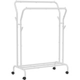 Suport mobil cu roti pentru haine, Artool, cu raft incaltaminte, otel, alb, max 100 kg, 103.5x52.5x155 cm