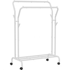Suport mobil cu roti pentru haine, Artool, cu raft incaltaminte, otel, alb, max 100 kg, 103.5x52.5x155 cm
