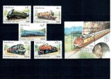 Laos 1994 - Locomotive, trenuri, serie si colita neuzata