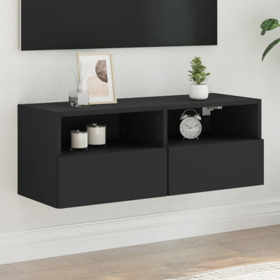 vidaXL Comode TV de perete, negru, 80x30x30 cm, lemn prelucrat foto