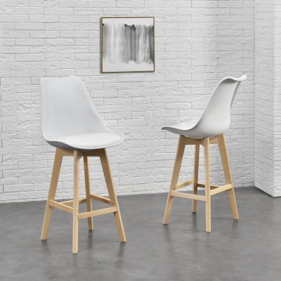 Scaune de bar AdelaW set 2 buc 105 x 48 x 58 cm picioare fag alb [en.casa] HausGarden Leisure foto