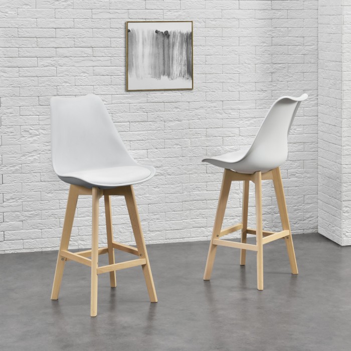 Scaune de bar AdelaW set 2 buc 105 x 48 x 58 cm picioare fag alb [en.casa] HausGarden Leisure