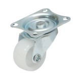 Roata pivotanta din polipropilena alba 25x14 mm, placa otel, 10 kg