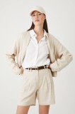 Medicine pantaloni scurti din in femei, culoarea bej, neted, high waist