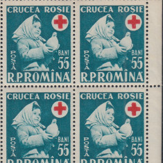 ROMANIA 1957 LP 438 SAPTAMANA CRUCII ROSII BLOC DE 4 TIMBRE MNH