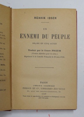 UN ENNEMI DU PEUPLE - DRAME EN CINQ ACTES par HENRIK IBSEN , 1928 foto