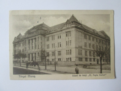 Carte postala Targul Mures-Liceul de baieti Al.Papiu Ilarian,circulata 1923 foto