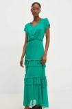 Answear Lab rochie din mătase culoarea verde, maxi, evazată