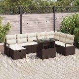 VidaXL Set de canapele pentru grădină cu pernă 9 pcs Maro Rattan poli