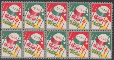 1935 SUA - Bloc de10 vignete de Craciun + Campanie Anti Tuberculoza, TBC foto