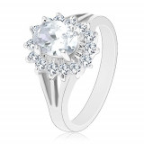 Inel cu brațe despicate, floare din zirconiu oval transparent - Marime inel: 57
