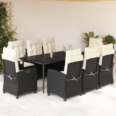vidaXL Set mobilier de grădină cu perne, 9 piese, negru, poliratan 3212730 foto