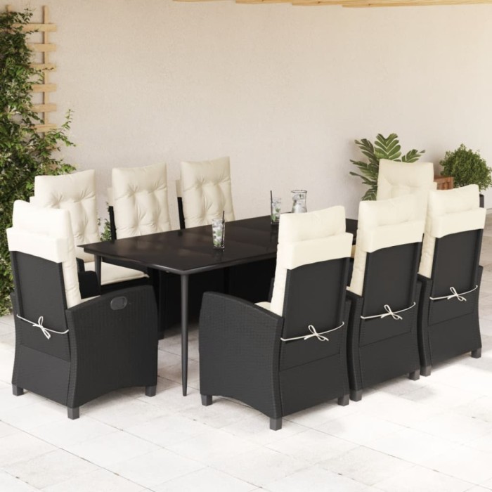 vidaXL Set mobilier de grădină cu perne, 9 piese, negru, poliratan 3212730