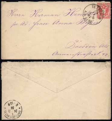 Austria 1884 Postal History Rare Cover Tetschen to Dresden Germany DB.232 foto