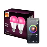 Cumpara ieftin Set 2 becuri SMART, 9W, E27, LED RGB, Control vocal, Programare ON OFF, Aplicatie, Sincronizare muzicala, Oem