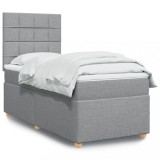 Cumpara ieftin Pat box spring cu saltea, gri deschis, 90x190 cm, textil