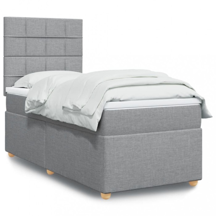 vidaXL Pat box spring cu saltea, gri deschis, 90x190 cm, textil 3291135