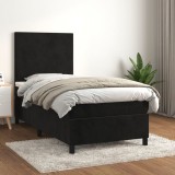 VidaXL Pat box spring cu saltea, negru, 80x200 cm, catifea