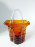 Vaza sticla in forma de poseta sacosa, vintage, 28cm inaltime, design deosebit