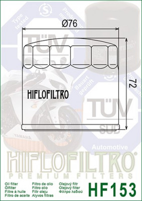 Filtru Ulei HF153 Hiflofiltro Ducati 09 054 99 60 444.4.003.4A 444.4.003.5A 444. Cod Produs: MX_NEW HF153 foto