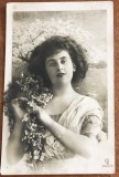 CPISTR8 Ilustrata Cluj Kolozsvar Femeie Flori Timbru Turul Stampila 1911 / Vintage Cluj Kolozsvar Postcard Portrait Woman Flowers Turul 1911