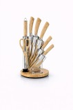 Set cutite bucatarie Royalty Line Professional, 8 piese, inox, suport rotativ, aspect lemn deschis
