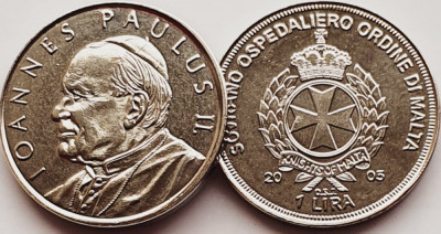 3046 Ordinul din Malta 1 Lira 2005 Pope John Paul II Portrait - tiraj 5.000 UNC foto