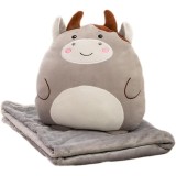 Patura 2in1 pentru Pat sau Canapea, Model Jucarie Vacuta cu Spatiu de Depozitare Patura, Microfibra, 1x1.7 m, Gri