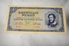 Bancnota Ungaria - 1000000 Pengo 1945 - un milion pengo / egymillio foto