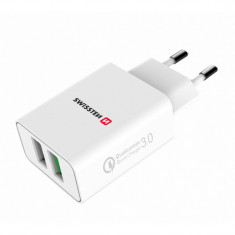 Incarcator Retea USB Swissten Travel, Quick Charge, 23W, 2 X USB, Alb