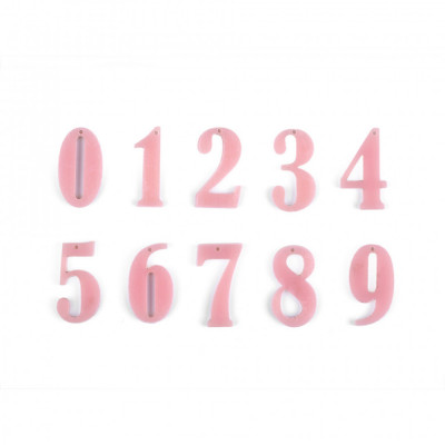 Set 10 numere din plastic pentru cusut, agatat sau lipit 0-9, Roz pudrat foto