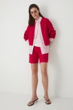 Medicine pantaloni scurti din in femei, culoarea rosu, neted, high waist