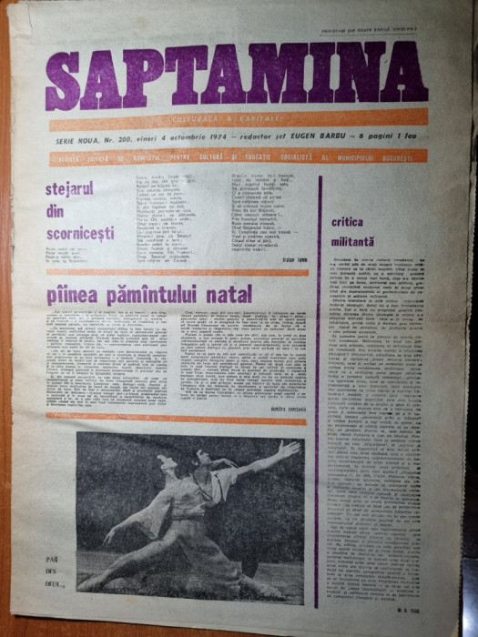 ziarul saptamana 4 octombrie 1974-art. filarmonica din craiova