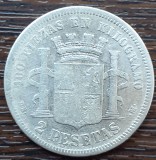 (A533) MONEDA DIN ARGINT SPANIA - 2 PESETAS 1870 DEM, 10 GRAME, PURITATE 835, Europa