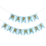 Banner happy birthday 100x200 cm, flippy, dimensiune stegulet 11.5x16.5 cm, rola de ata inclusa, albastru