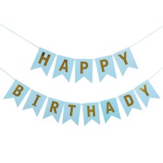 Banner happy birthday 100x200 cm, flippy, dimensiune stegulet 11.5x16.5 cm, rola de ata inclusa, albastru