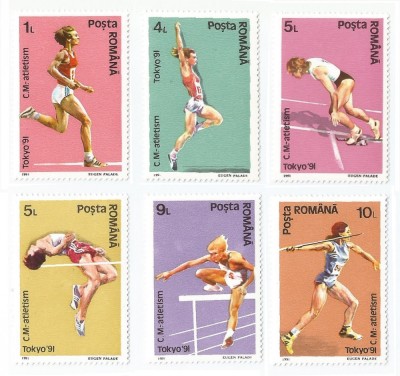 |Romania, LP 1268/1991, C.M. de Atletism, Tokyo, MNH foto