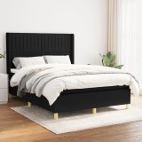 VidaXL Pat box spring cu saltea, negru, 140x200 cm, textil