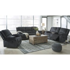 Set Canapele 3+2+1 Draycoll Cu Recliner Tapitat stofa Gri Inchis