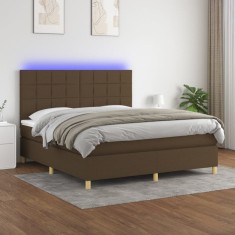 vidaXL Pat cu arcuri, saltea ?i LED, maro inchis, 160x200 cm, textil foto