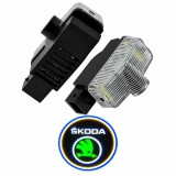 Lampi Portiere Auto SKODA cu LOGO, Compatibile cu Octavia 2015&ndash;2024, KODIAQ 2016-2024, KAROQ 2017-2024, YETI 2012-2017, Set 2 bucati, Lentile de sticl