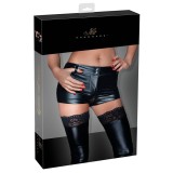 Pantaloni Scurti Sexy cu Capse si Fermoar Wetlook Noir Handmade - Negru