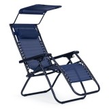 Sezlong pliabil Zero Gravity cu copertina reglabila, albastru, 86x67x120 cm