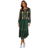 Rochie traditionala dama R25 verde/galben , marimea 2XL