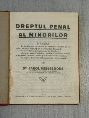Dreptul penal al minorilor - Carol Nesselrode (semnatura autorului) foto